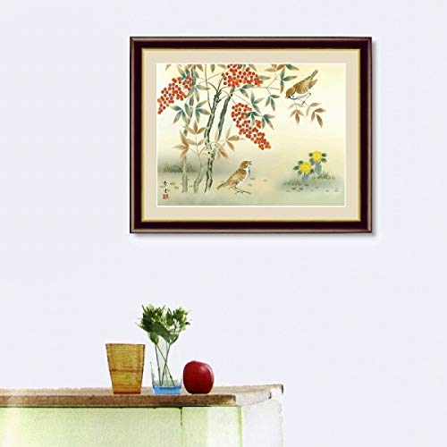 日本画家 栗山北洋 作 南天に雀 南天福寿 絵画色紙 美品 です。 日本画家 栗山北洋 作 南天に雀 南天福寿 絵画色紙 美品 です